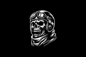 Monster skeleton wearing motorcycle helmet Vector Graphic Illustration