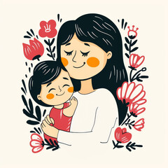 A woman is holding a baby in her arms. The baby is smiling and the woman is smiling back. Concept of warmth and love between the mother and child mother's Day