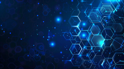 Abstract blue background with hexagon patterns and glowing lights for technology or science concept