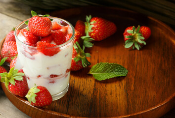 dessert yogurt with fresh strawberries in a glass