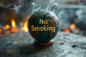 The image of the world is written as a ban on smoking as a campaign to encourage people to smoke less on World No Smoking Day.