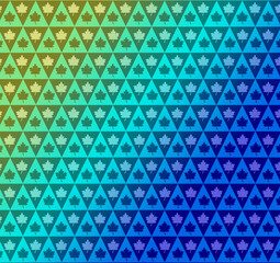 wallpaper features a striking design of multi-colored triangles, each containing a detailed leaf illustration. The combination of vibrant colors and natural elements creates a dynamic and refreshing 