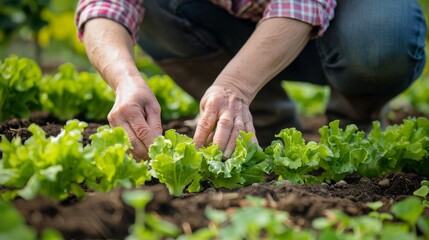 A Farmer Tending Lettuce Plants