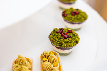 sweet dessert, restaurant, close-up photo, blurry background, catering, hotel, hotel food and kitchen
