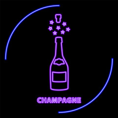 champagne neon sign, modern glowing banner design, colorful modern design trend on black background. Vector illustration.