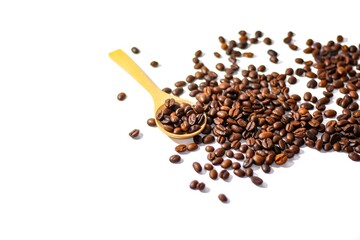 Coffee bean spreading on white background , concept isolate style.