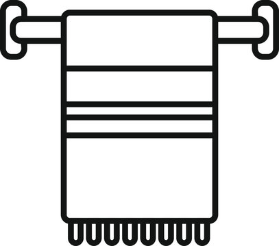 recommend clip art: Simple black line icon of a wallmounted towel rack with hanging towel for bathroom decor