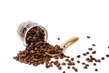 Coffee bean spreading on white background , concept isolate style.