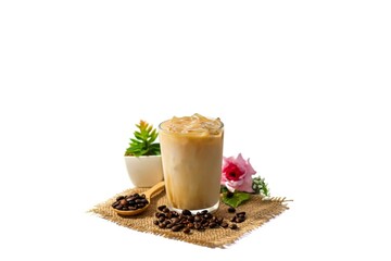Photo of latte ice coffee put on white background with isolated concept.