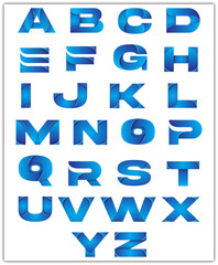 Gradient alphabet set. Bluecolor vector decorative typographic. Modern stylish font for poster, social web, brochure, scrapbook, graphic layout, packaging design, etc.