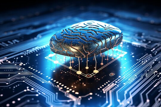 青いバックライトを備えたコンピューターボード。 コンセプト: 未来のテクノロジー、チップ、マイクロチップ