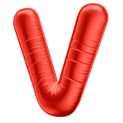 3D Alphabet Letter V in Red Balloon Shape with Transparent Background