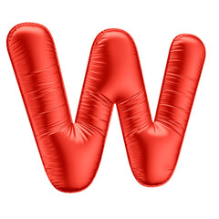 3D Alphabet Letter W in Red Balloon Shape with Transparent Background