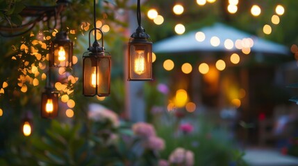 Experiment with decorative lighting features, such as string lights, lanterns, or illuminated planters. --ar 16:9 Job ID: 134a36a5-9d4b-4ef4-b098-c38a2dfe62af