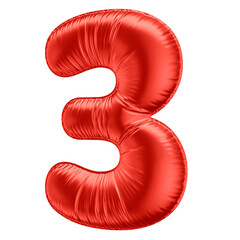 3D Number 3 in Red Balloon Shape with Transparent Background