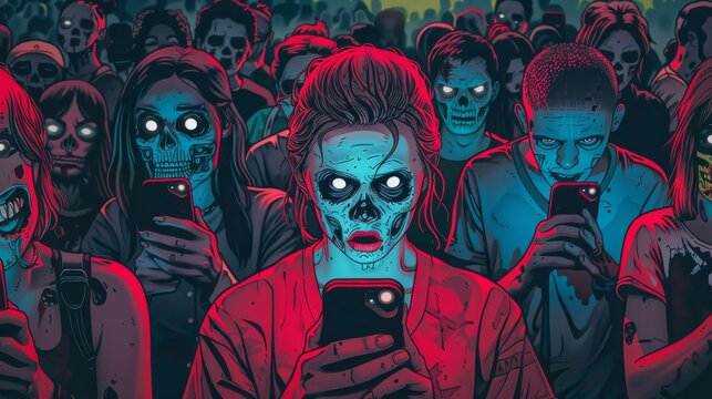 Zombie Crowd Engrossed in Smartphones