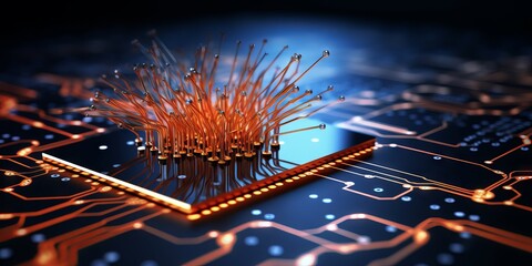 electronic circuit board, Microchips and computer boards. Chip for implementation in new technologies. Concept: computer programs and virtual processes.