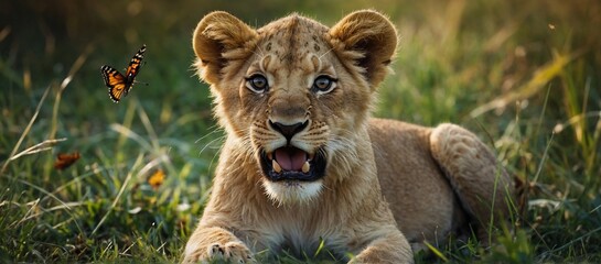 Lion in the grass cub roaring lion cub king lion | lion cub in the wild