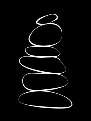 Balance stone pyramid silhouette. Pebble harmony tower. Zen, meditation, relaxing or tranquility vector concept isolated on black background