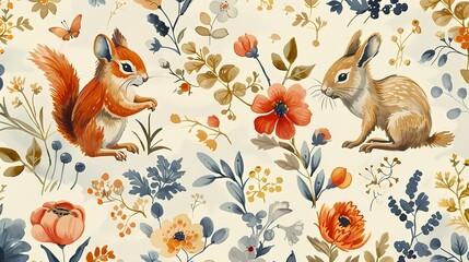 Obraz premium Sprinkle of Nature: The Tale of a Squirrel in Bloom