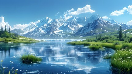 Fototapeta premium Stunning Mountain Lake Landscape with Serene Reflections in Pristine Alpine Environment