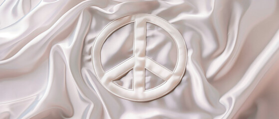 A peace symbol on a lustrous white silk.