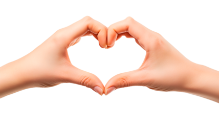 Woman's hands making a heart shaped gesture isolated on transparent background. Symbol of affection. Romantic gesture. Love sign with hands.