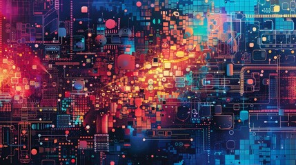 Obraz premium a dynamic and colorful digital environment, resembling a scene of data or information traveling rapidly through a virtual space or network. It features vibrant streaks of light in various colors
