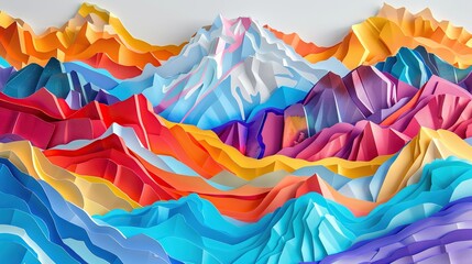 Paper art and craft design with colorful mountain in Leh Ladakh city in India.  