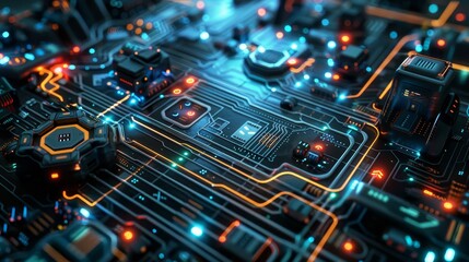 Futuristic circuitry with a science fiction aesthetic