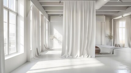 radiant white silk and subtle shadows elegant modern fashion studio interior 3d rendering