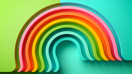 Fototapeta premium Bright multi colored rainbow on a blue green background. 3d illustration. Abstract background.