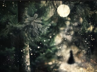 Enchanted Forest with Snow and Moonlight