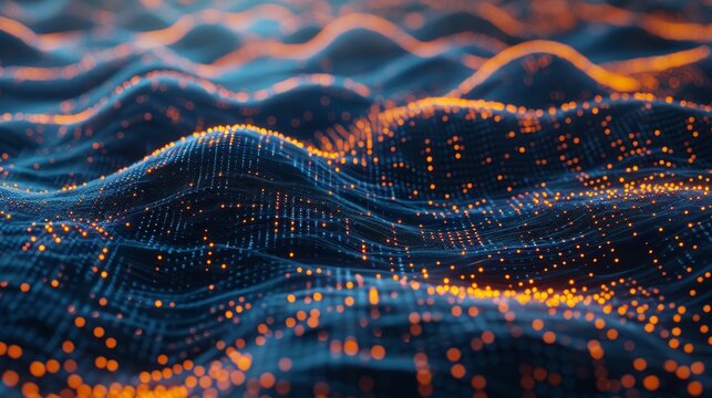 a dynamic and vibrant digital wave, illustrating themes of data flow, network connections, or futuristic technology.