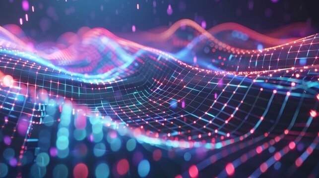 a dynamic and vibrant digital wave, illustrating themes of data flow, network connections, or futuristic technology.
