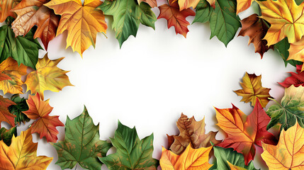Autumn leaves frame with white background.