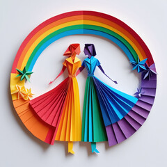 Symbolic Lesbian Love in Origami Celebrating Same-Sex Marriage and LGBTQ+ Pride