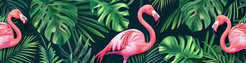 Abstract Flamingo And Palm Tree Patterns. With Copy Space, Abstract Background