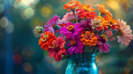 A colorful flowers in a jarr