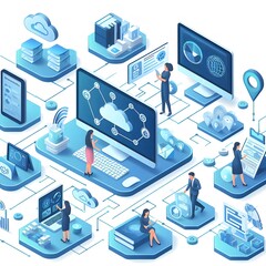 Obraz premium AI Generate of Isometric Human Interaction with Technology and Data Analytics, Data Science, Data Processing, Business Intelligence, BI, Data System.