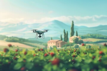 Farming agribusiness crop protection with modern drone technology for field monitoring using smart farming practices and agritech aerial view.