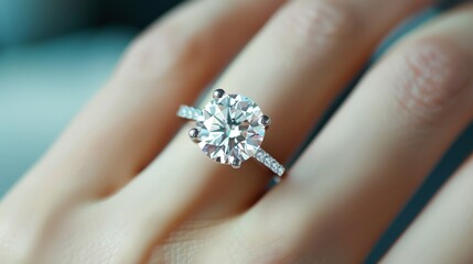 Woman's Ring Finger Decorated with Luxurious Diamond Jewelry