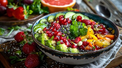 Exotic Bliss: Vibrant Fruit Salad Arrangement in a Bowl