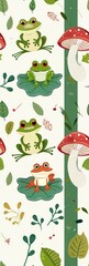Seamless Cottage Core Style Pattern of a Cute Frog Sitting on a Mushroom