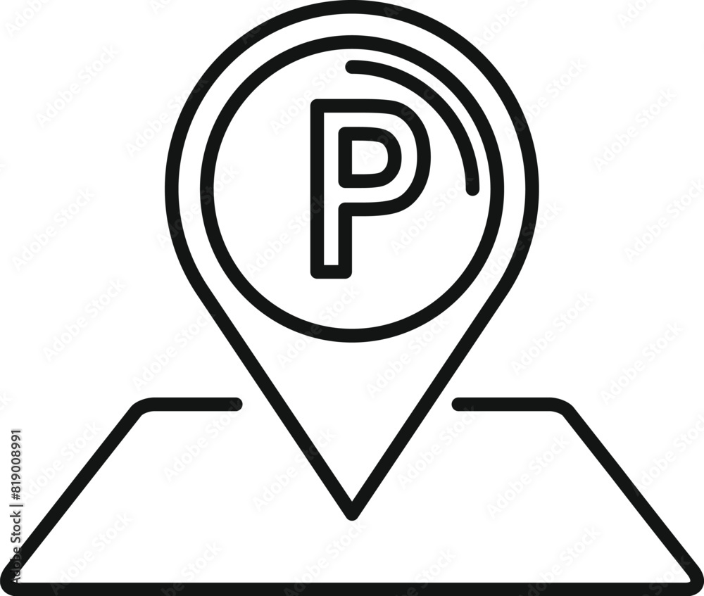 Sticker Outline vector illustration of a parking locator pin on a simplified map background