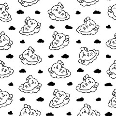 Fototapeta premium Cute kawaii baby axolotl. Seamless pattern. Coloring Page. Cartoon funny animals character. Hand drawn style. Vector drawing. Design ornaments.
