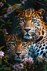 Male leopard and female leopard couple in love