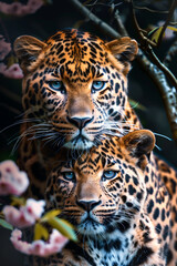 Obraz premium Male leopard and female leopard couple in love
