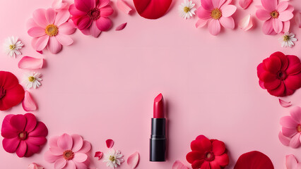 Obraz na płótnie Canvas a lipstick surrounded by flowers and petals