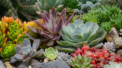 Obraz premium A succulent garden with a variety of shapes and colors